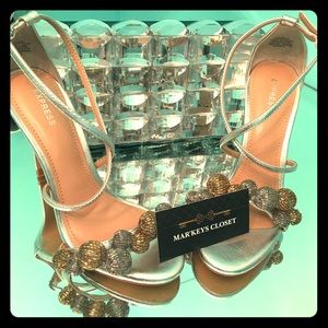 Express Silver and Gold Open Toe High Heel Sandal!